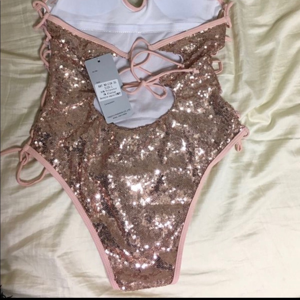 Rose gold sequin bathing suit
